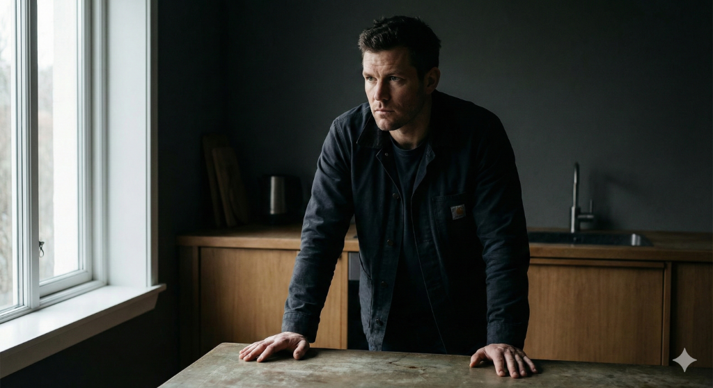 Foto editorial de homem sério e focado