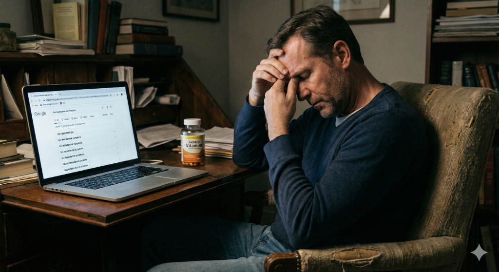 Homem refletindo sobre sua performance